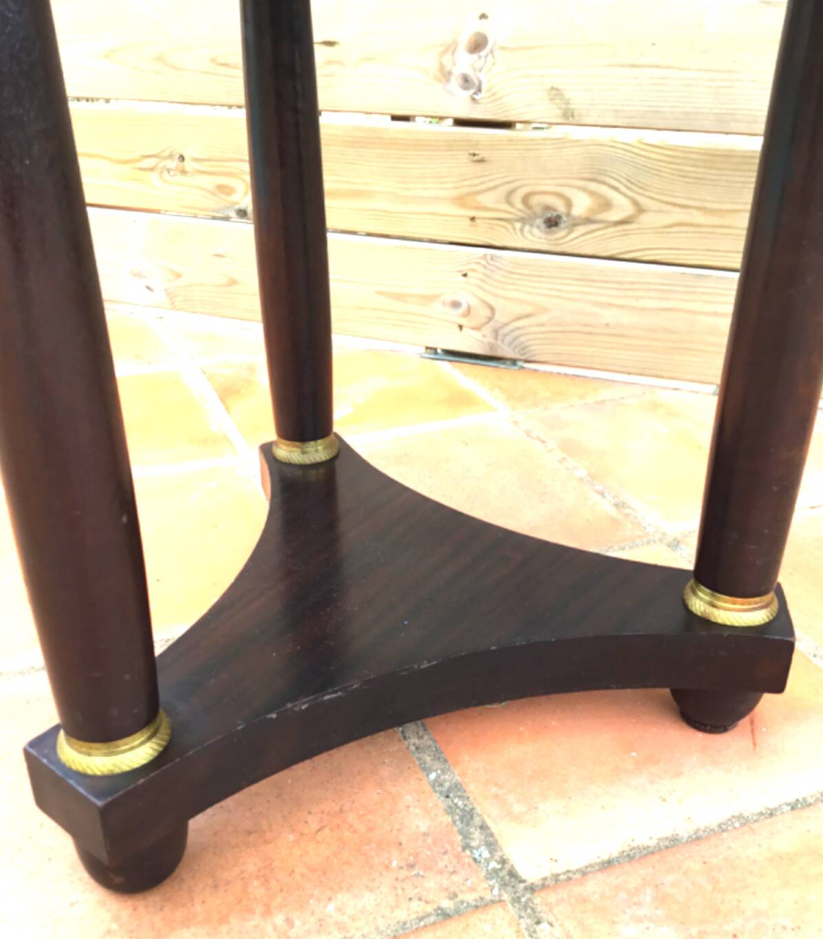 Empire period tripod pedestal table with sea green marble top and bronze ornamentation