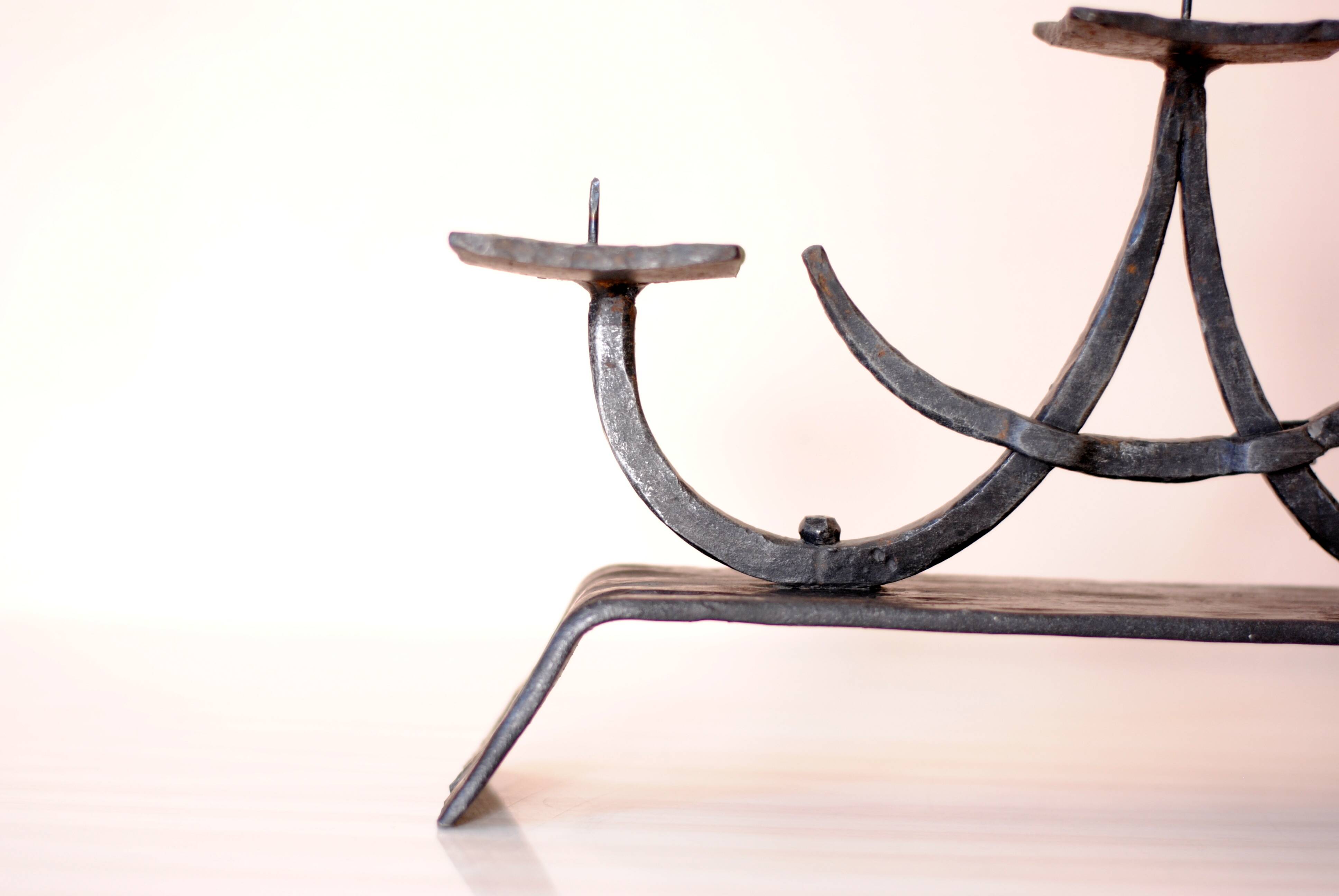 Vintage Wrought Iron Candle Holder, France, 1960s