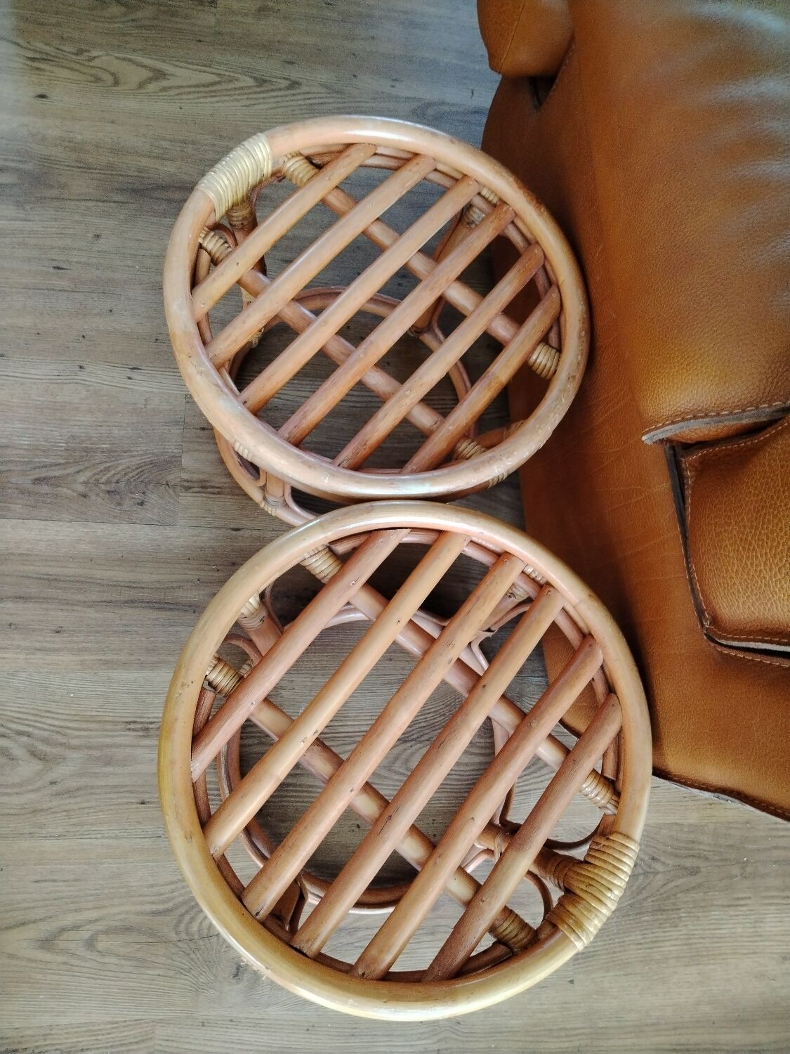 Pair of rattan stools