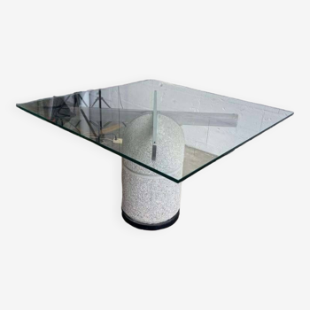Table vintage en verre avec piètement en pierre 'giovanni offredi'