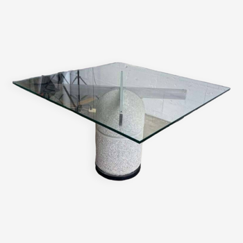 Vintage glass table with stone base 'giovanni offredi'