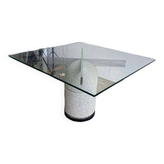 Vintage glass table with stone base 'giovanni offredi'