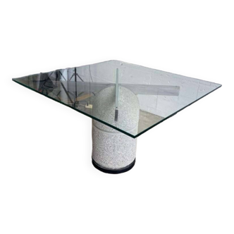 Table vintage en verre avec piètement en pierre 'giovanni offredi'