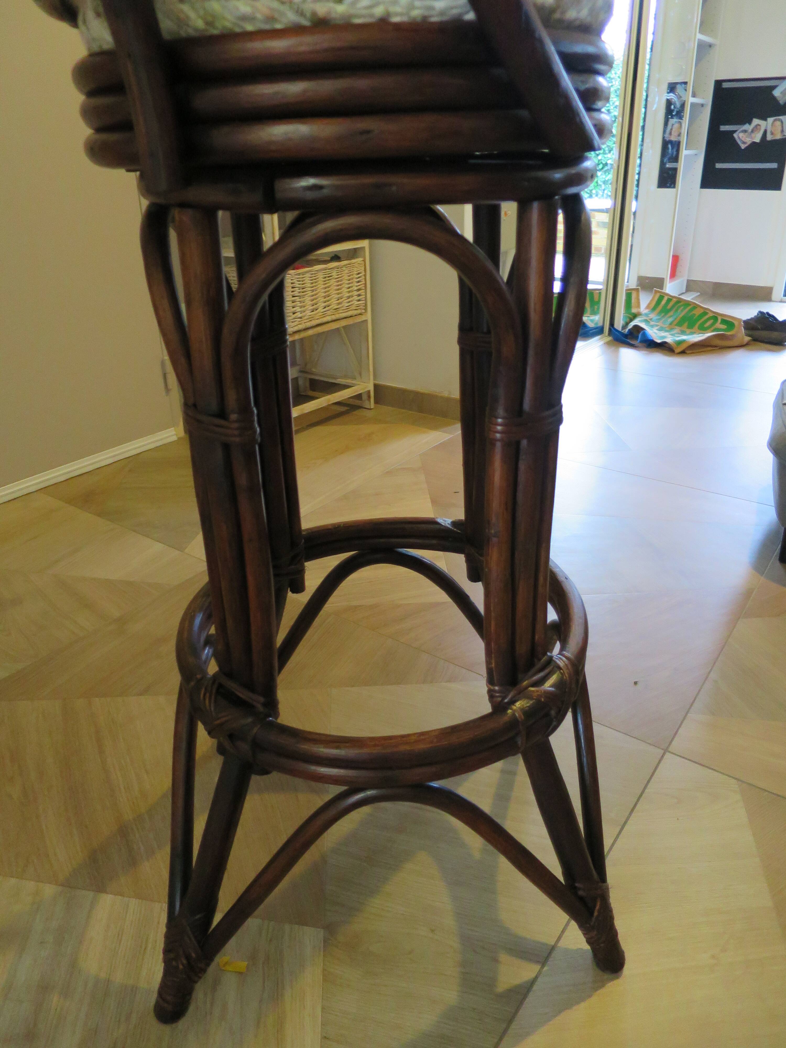 Set of 2 swivel bar stools / chairs - wood - cane - rattan - 80s