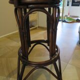 Set of 2 swivel bar stools / chairs - wood - cane - rattan - 80s