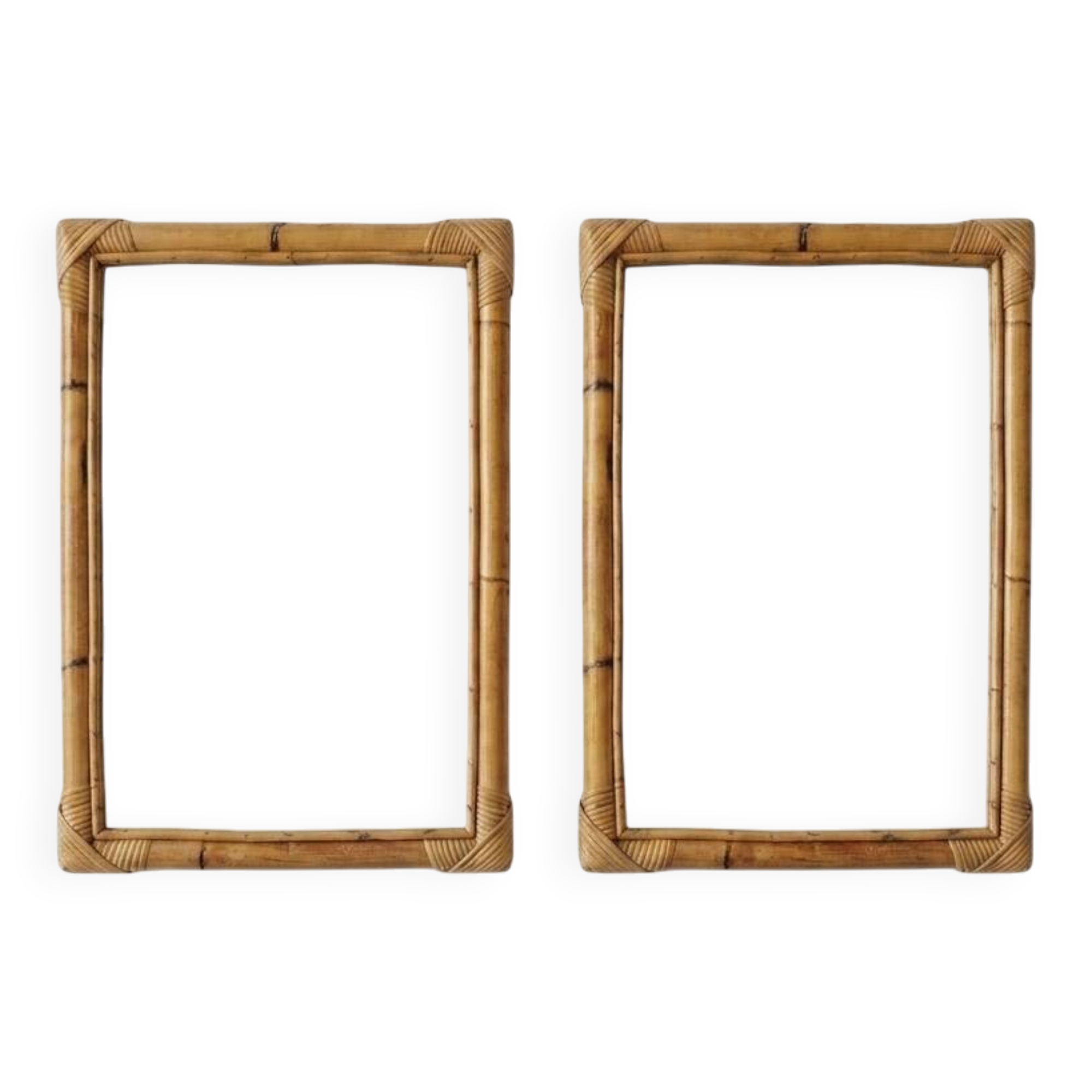 Pair of vintage bamboo and rattan mirrors