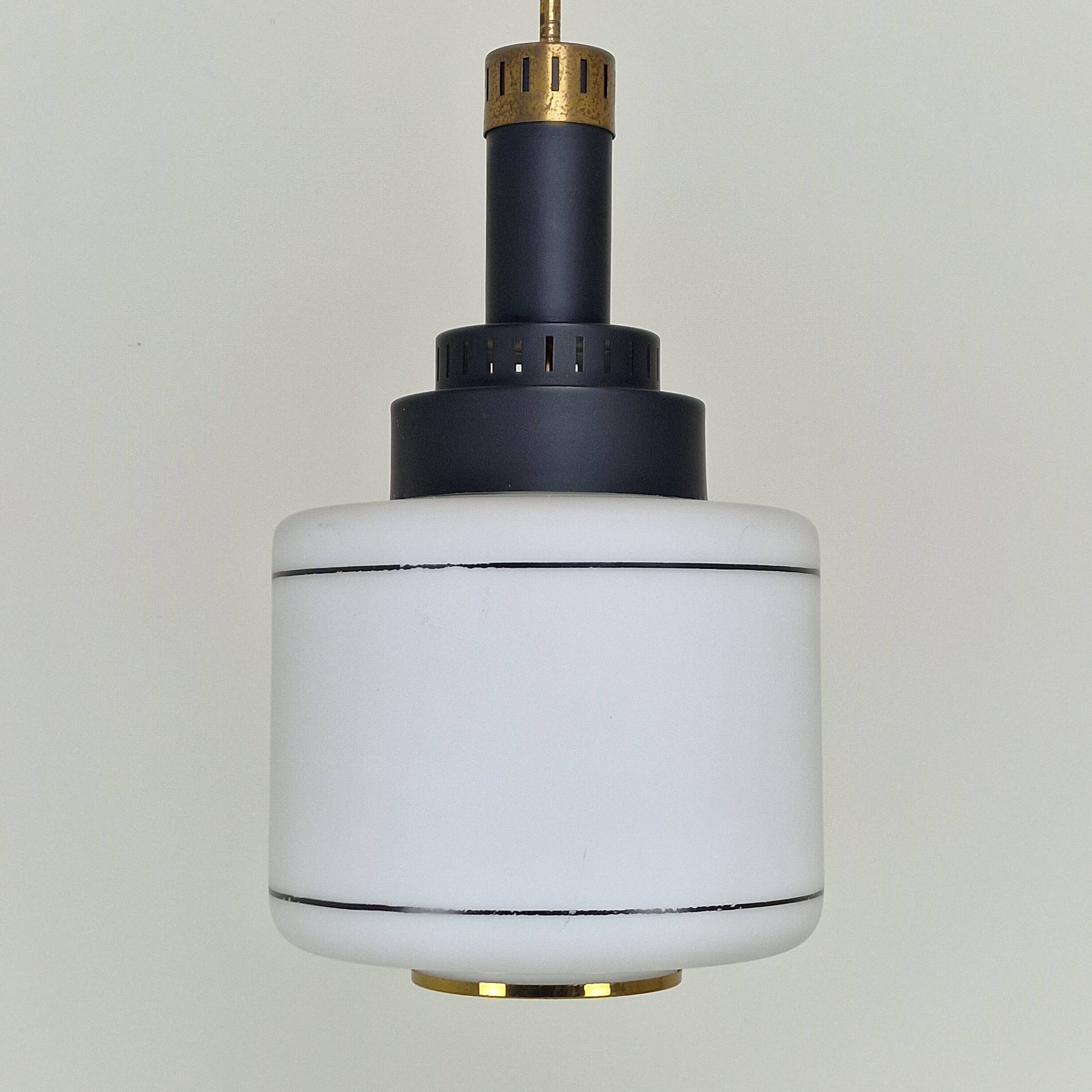 Mid-Century Modern Stilnovo Style Opaline Glass Pendant Light, 1950s/1960s