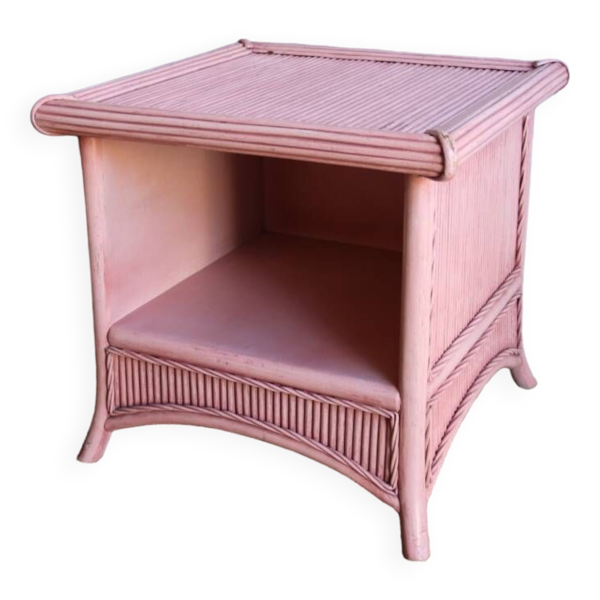 Bout de canapé ou grand chevet en rotin bambou rose vintage
