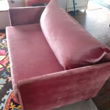 Sofa 2 places, removable, in powder pink velvet
