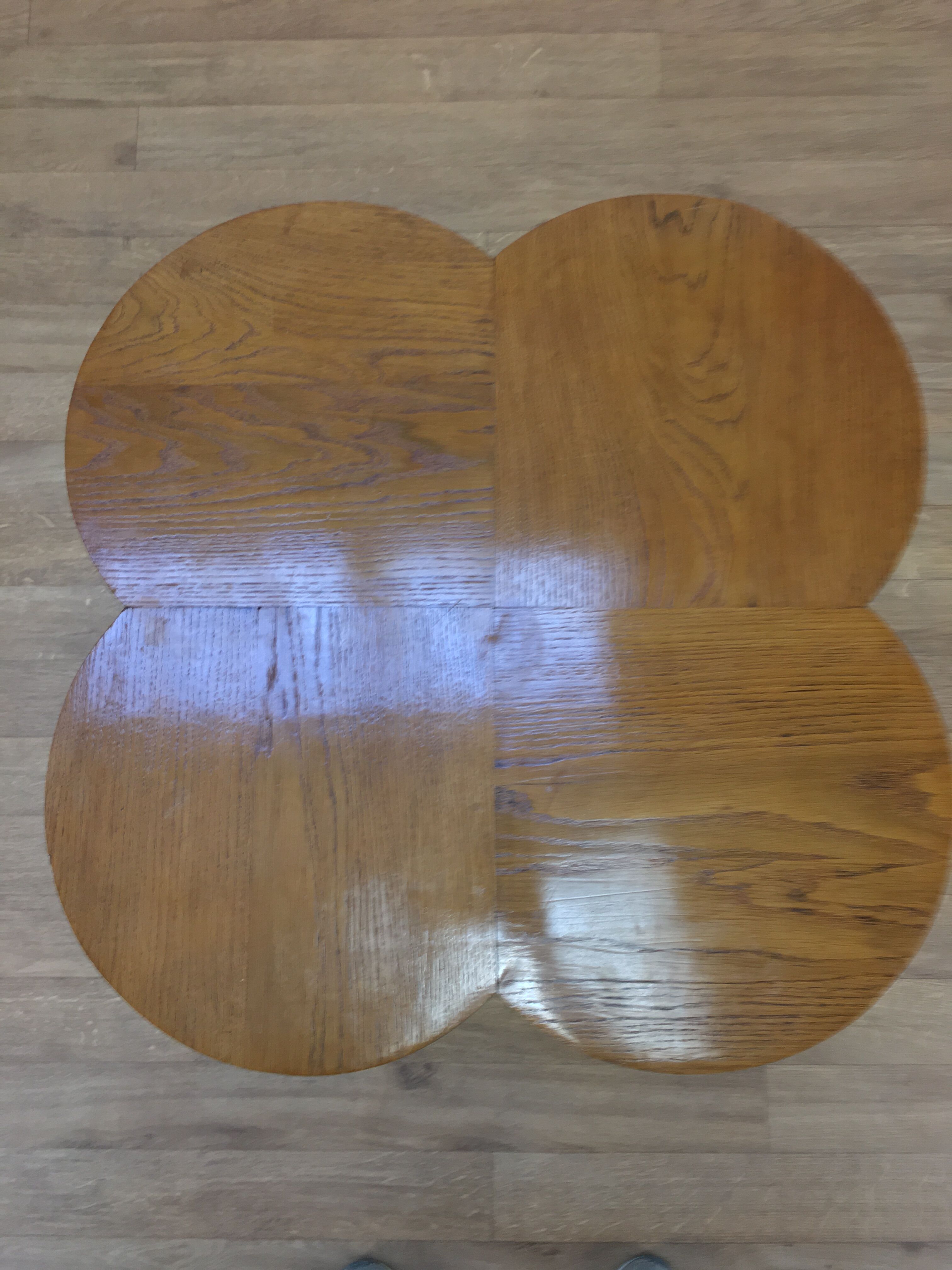 Wooden clover side table, compass feet, 50s