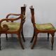 French Art Deco walnut dining chair set with armchairs, France 1930s
