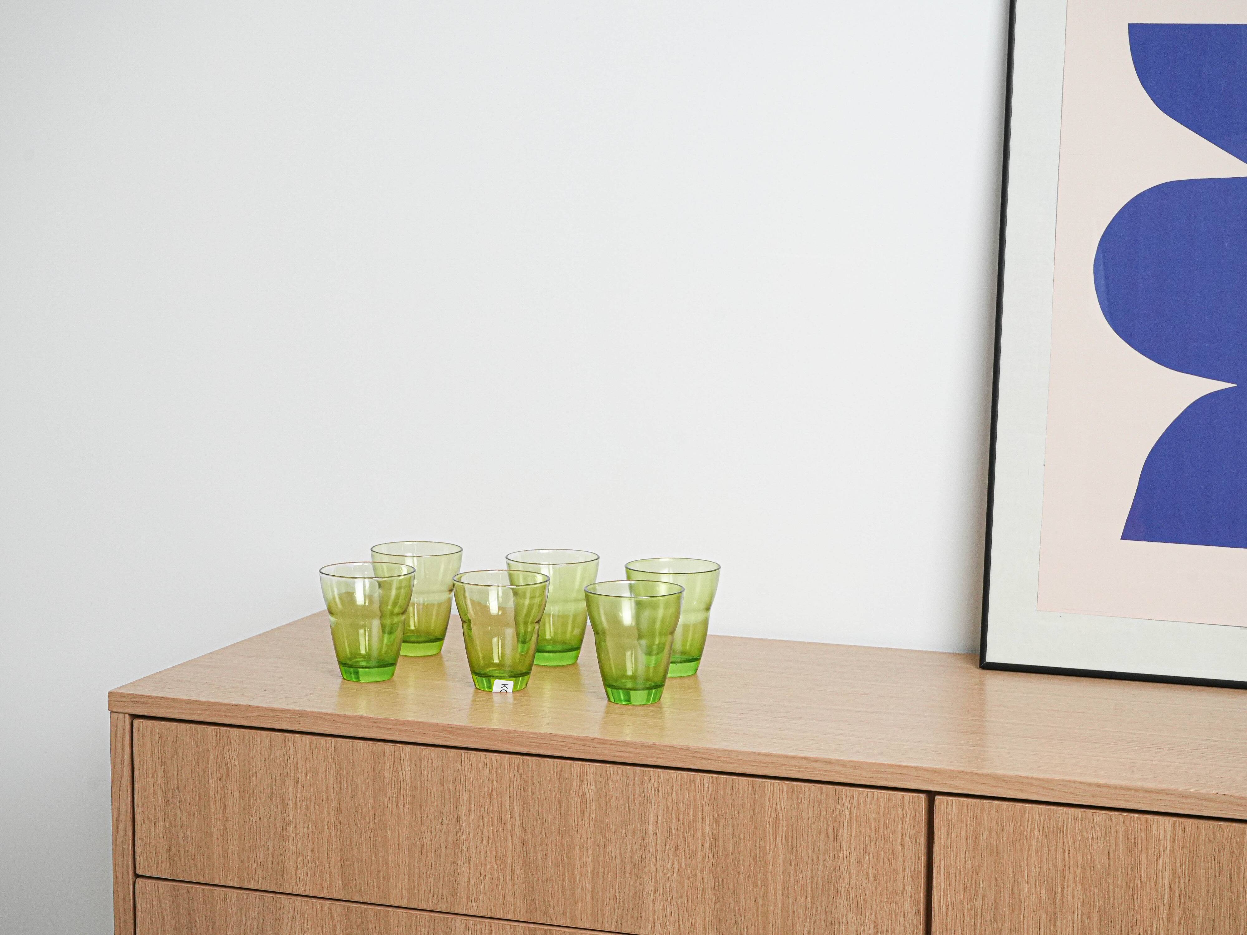 Set of green glasses, Italian design, 1980s, production: Italy
