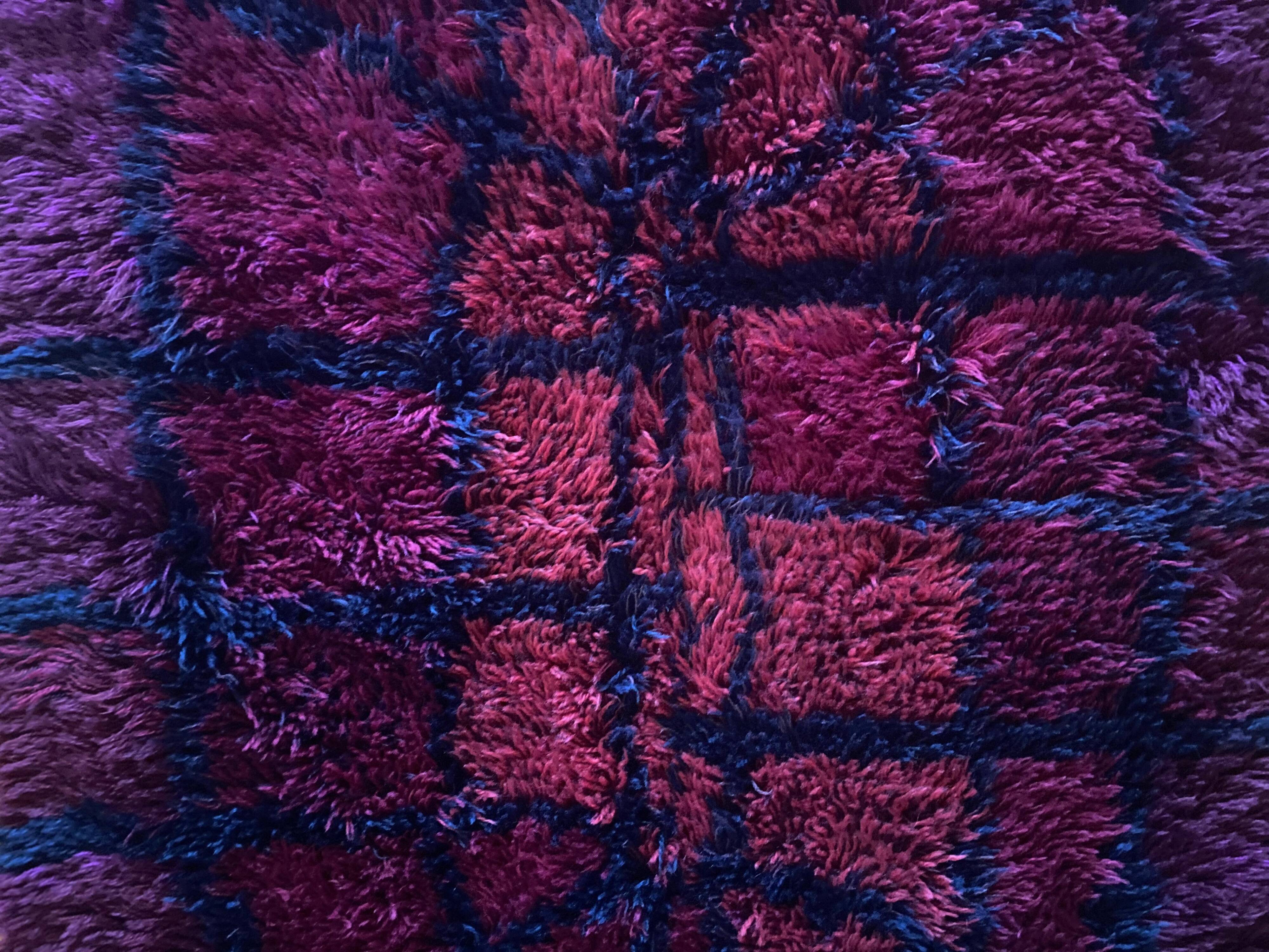 Mid-century Modern Bordeaux Red Rya Rug by Gull-Britt Johansson for NIAB, Sweden