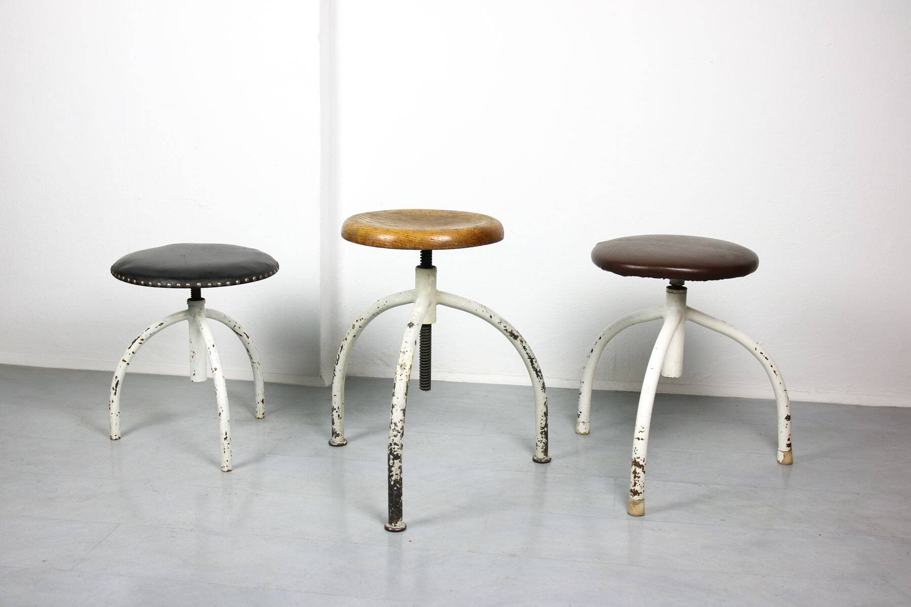 Vintage Industrial Adjustable Swivel Stools, Set of 3