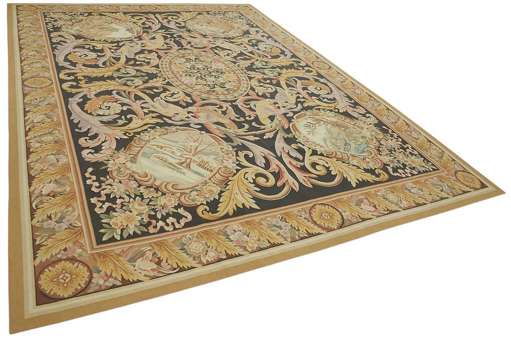 Handmade European Vintage Aubusson Kilim 296 cm x 426 cm