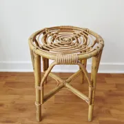 Vintage rattan stool in bohemian retro style - 1950s/1960s