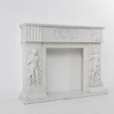 French Carrara marble fire place with Adam and Eve decoration