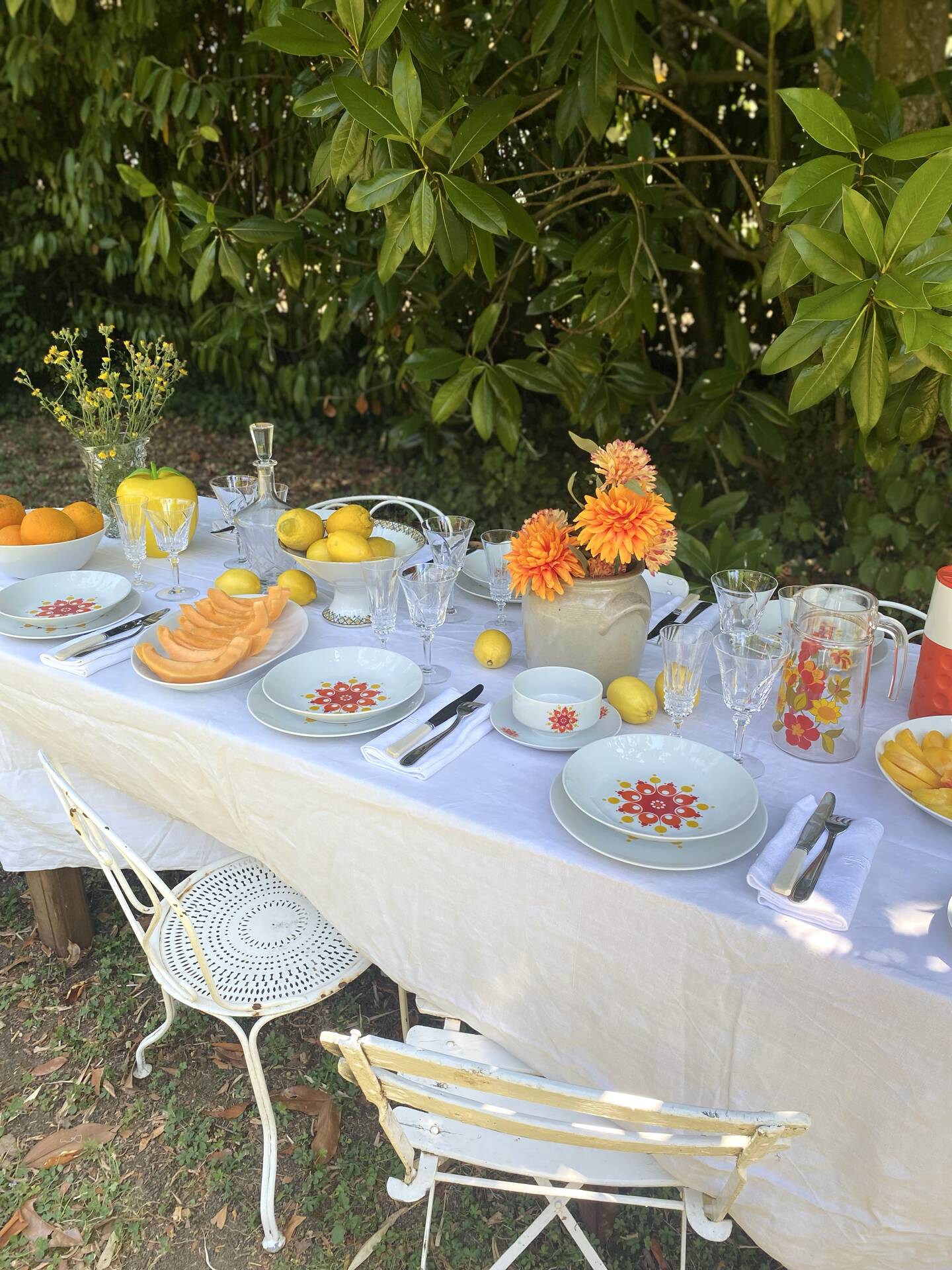 Service de table vintage Winterling, 20 pièces, décor pop années 70