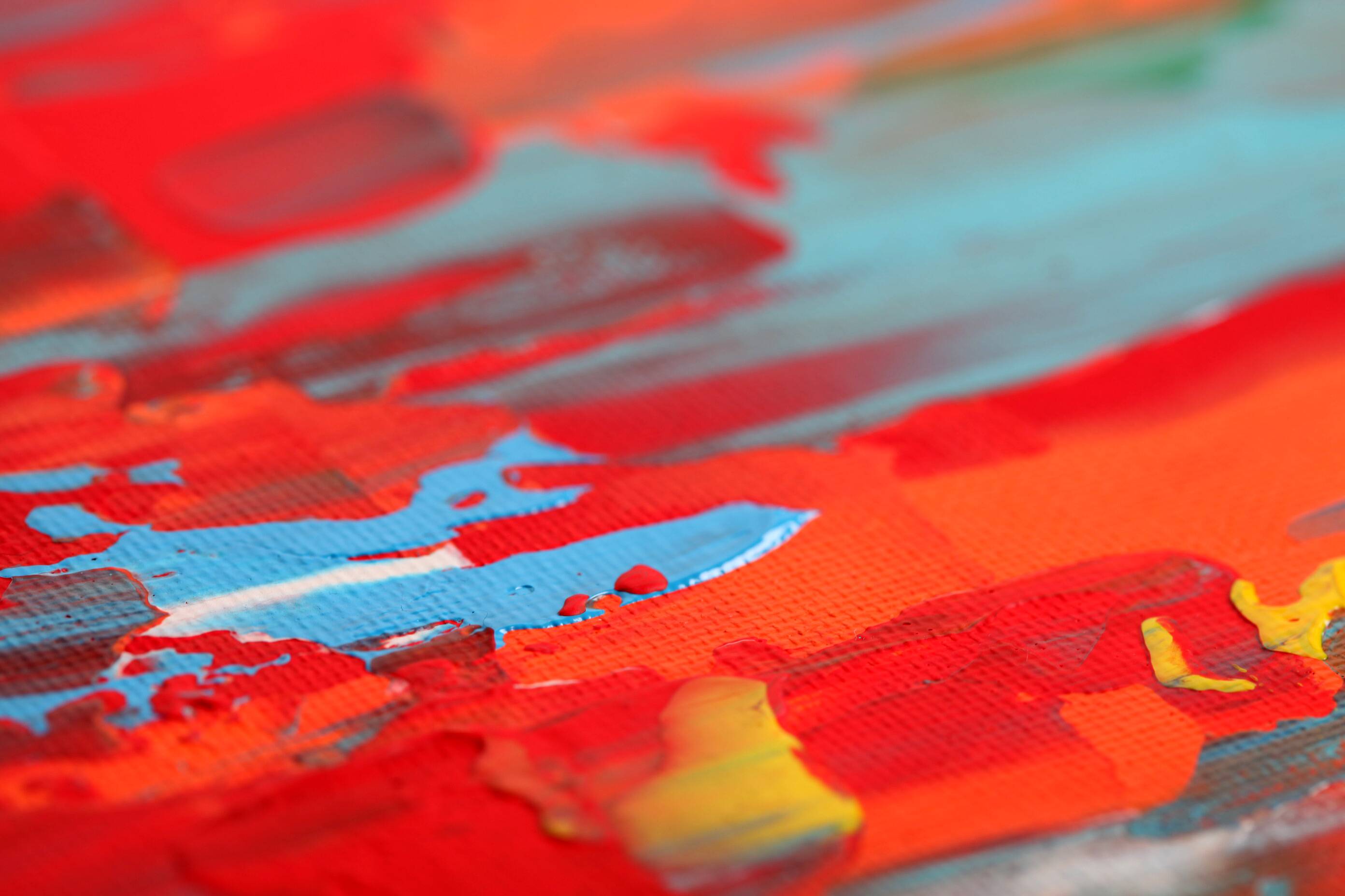 Abstract Red, Orange and Blue original painting on stretched canvas