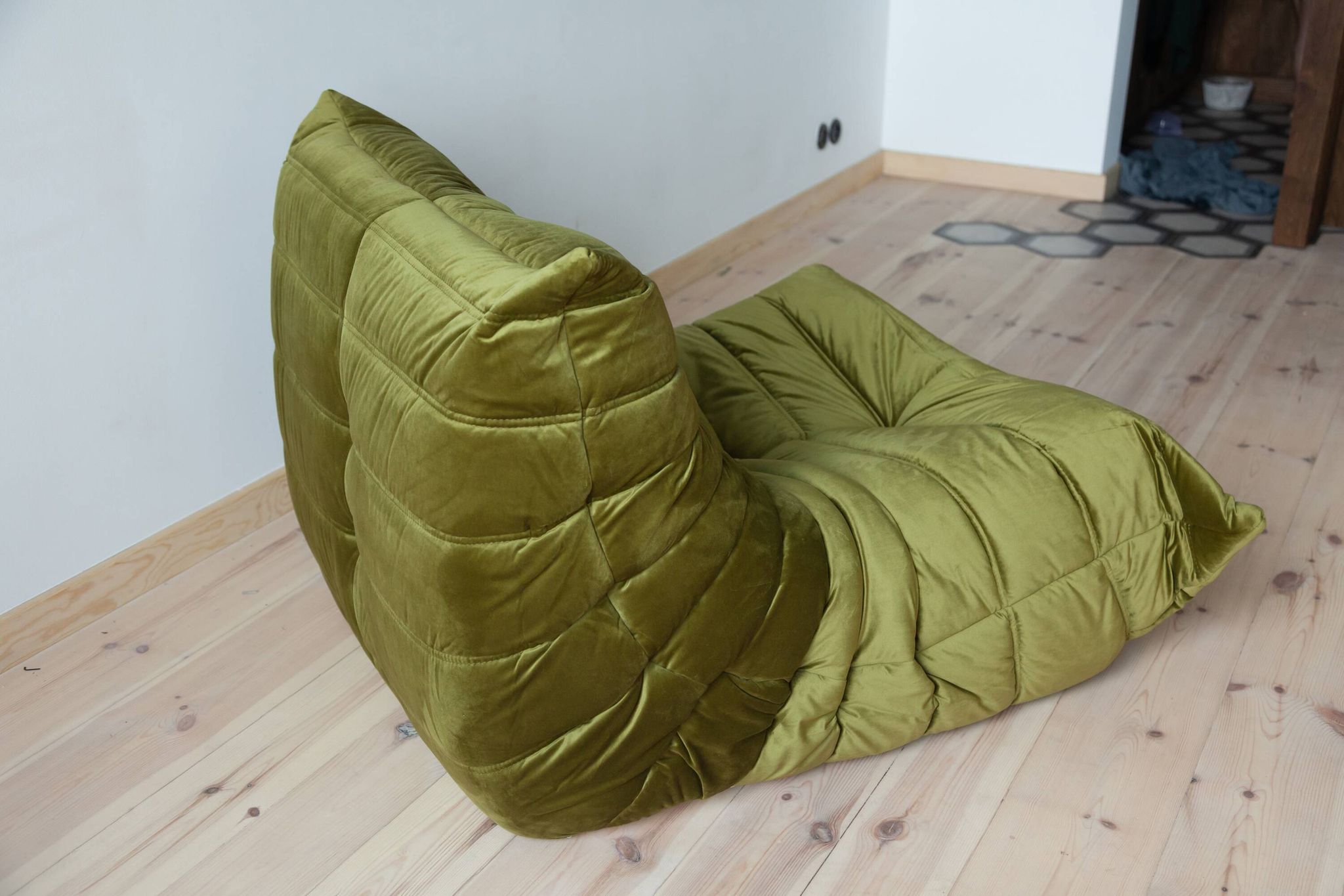 Togo set of corner armchair and  lounge in olive green velvet