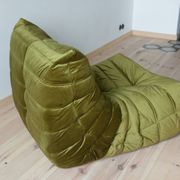 Togo set of corner armchair and  lounge in olive green velvet