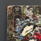 Huile sur carton par J.P. Ducas Ducos nature morte aux fleurs XXe