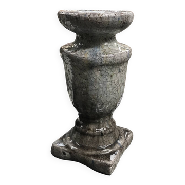 Ceramic candle holder type "Raku", blue-grey crackled.