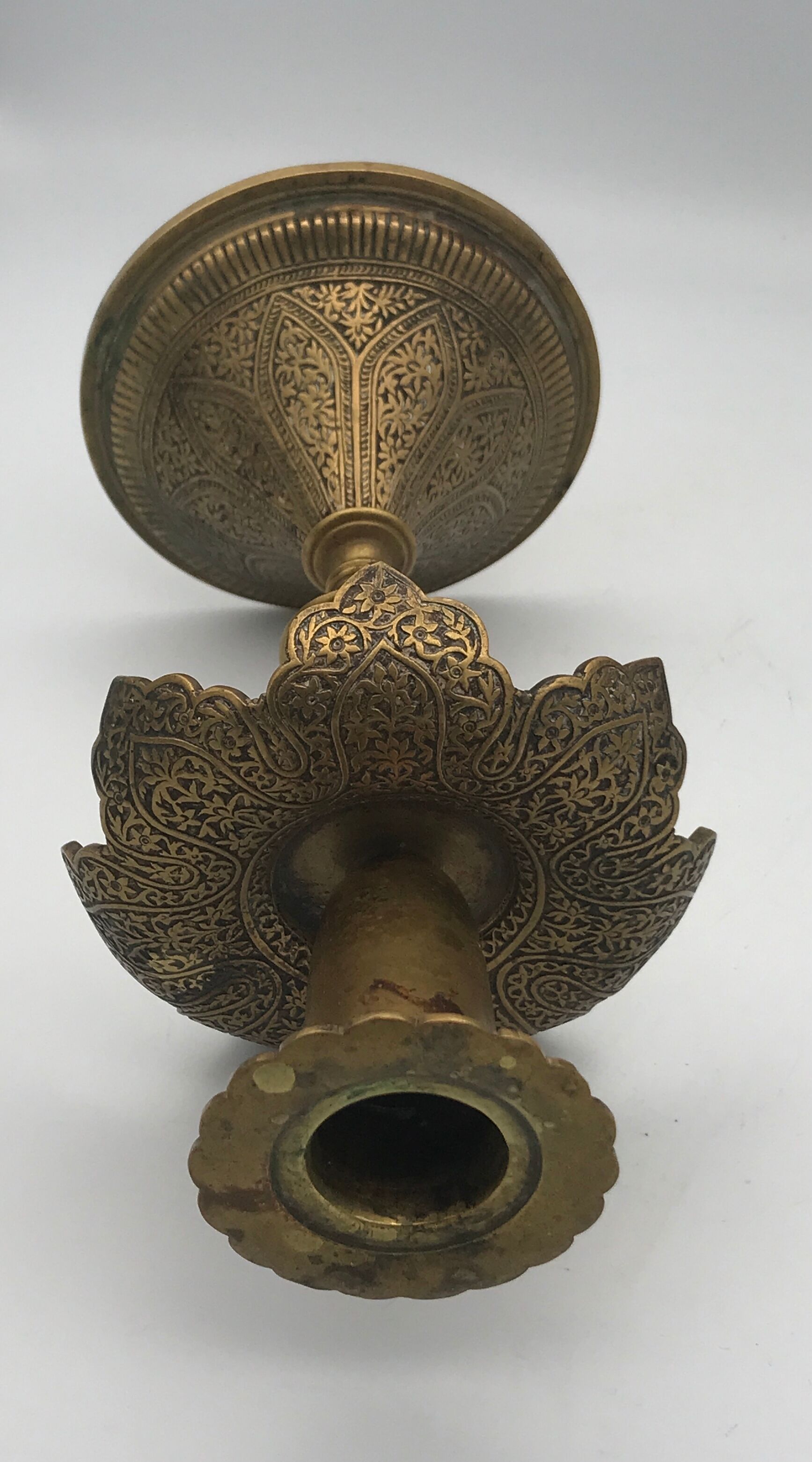 Old persian candle holder, ottoman in brass chiseled XIXth