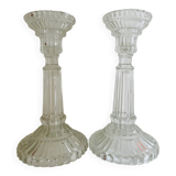 Pair of molded glass candle holders