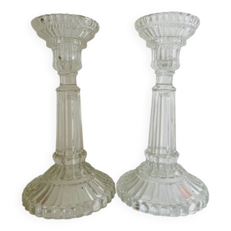 Pair of molded glass candle holders