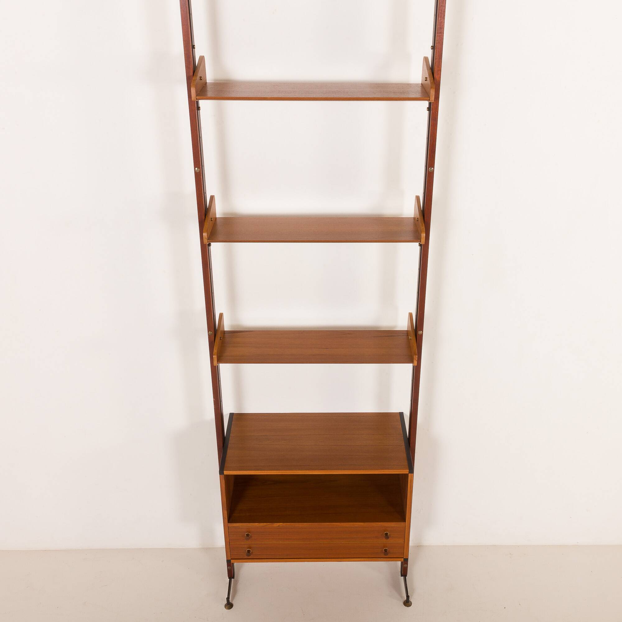 Italian floor to ceiling wall unit or room divider in teak, 1960s