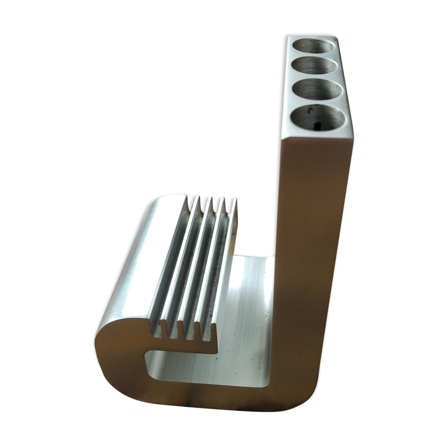 Pencil holder 1970 in cast aluminum signed Pierre Vandel for Pierre Cardin