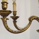 French Art Nouveau Bronze 6 Light Chandelier with Scroll Arms and Leaf Details 5583