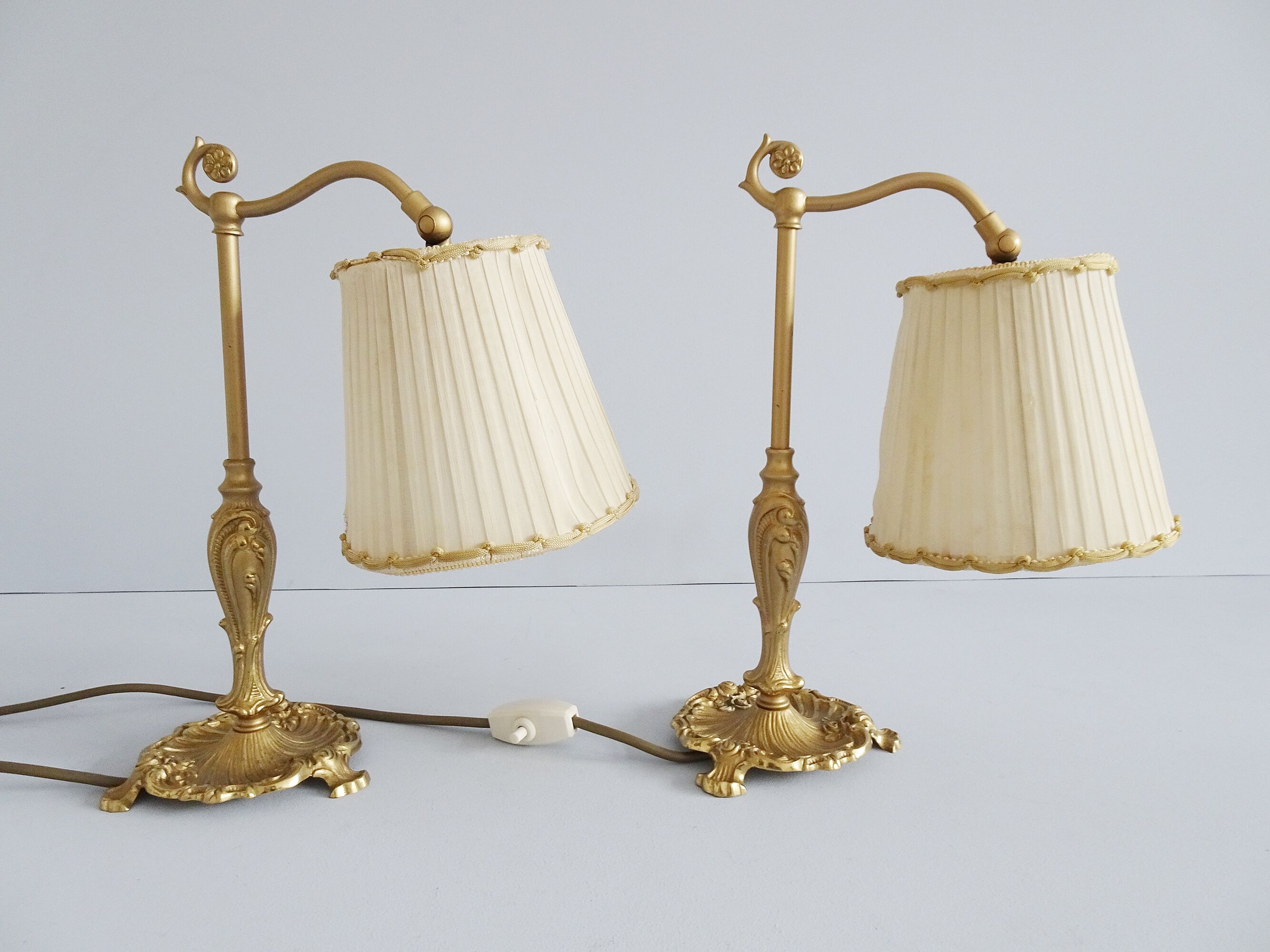 Bedside lamps set metal with fabric shades