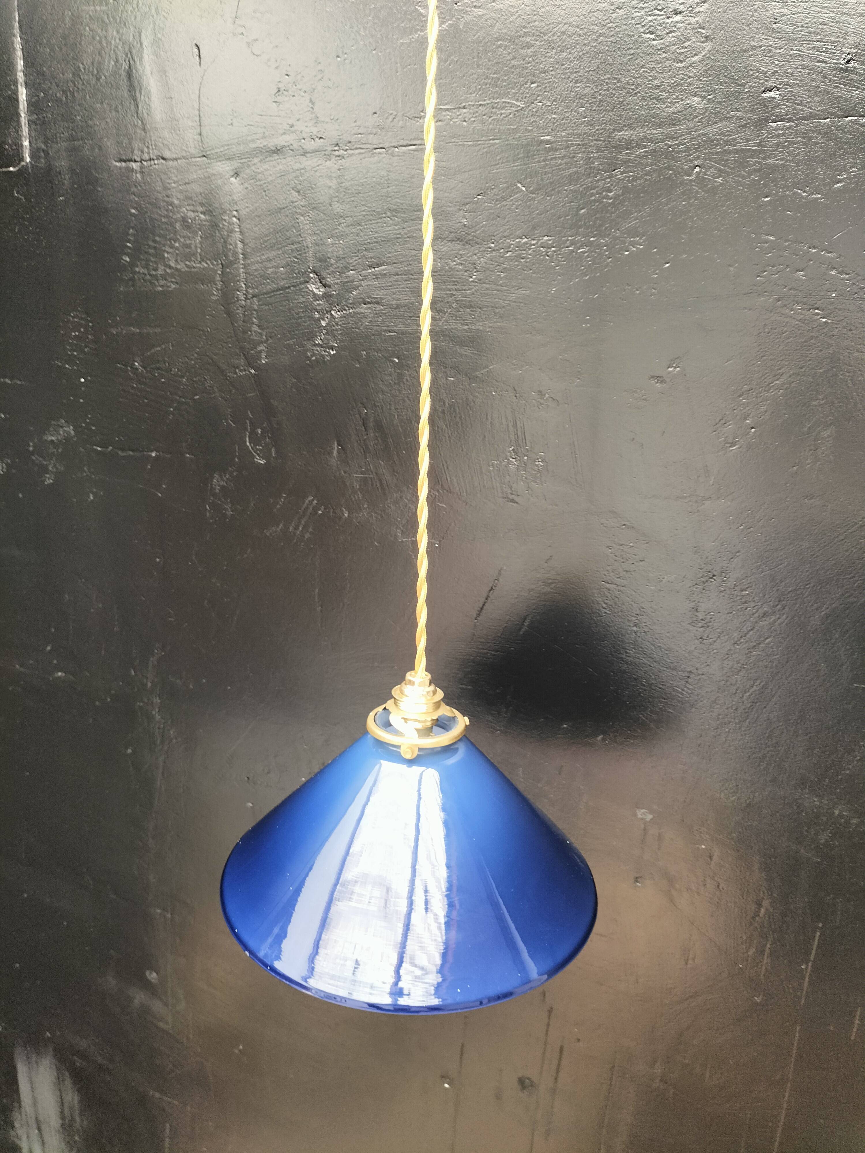 Blue opaline cone pendant light