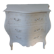 Curved patinated chest of drawers pearl grey waxed finish