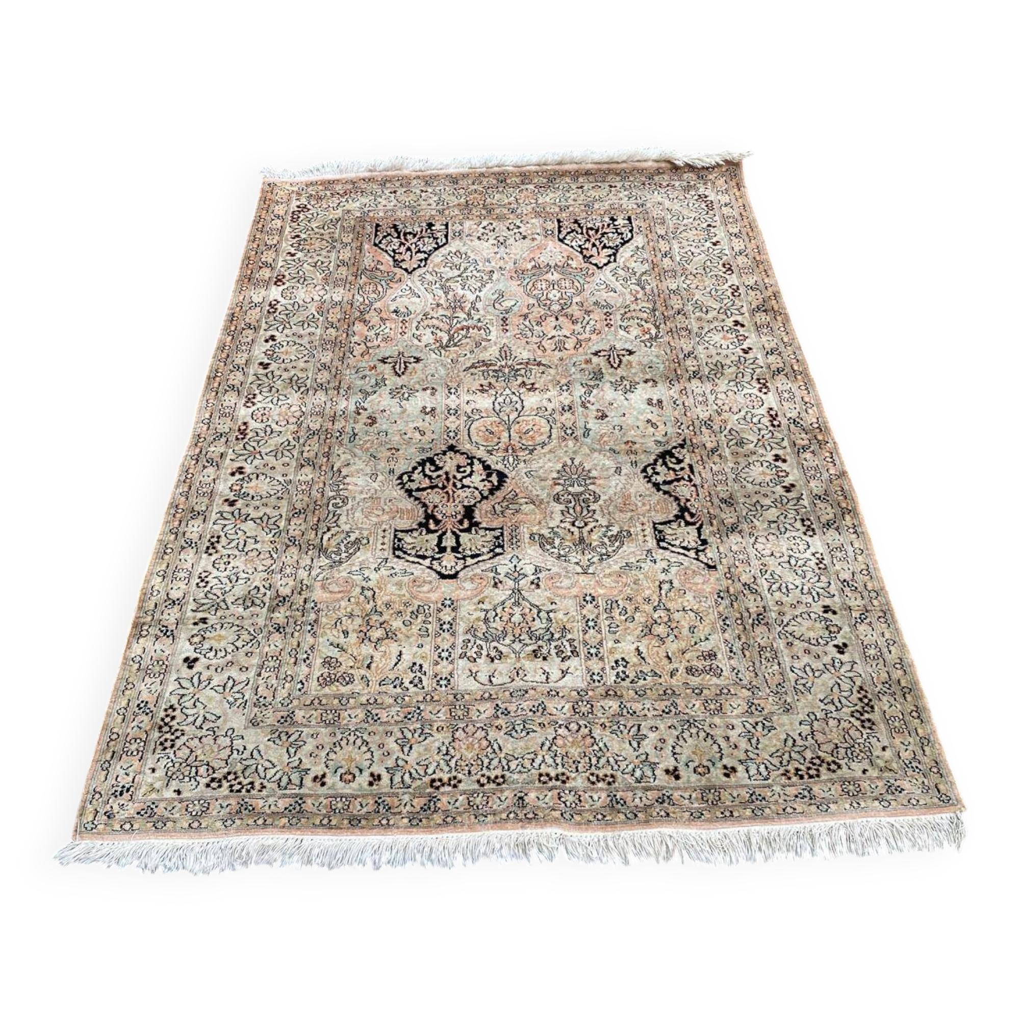 Handmade Persian rug beige cashmere wool from India 127x190cm