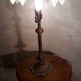 Brown marble lamp with bronze base and American frame 1940