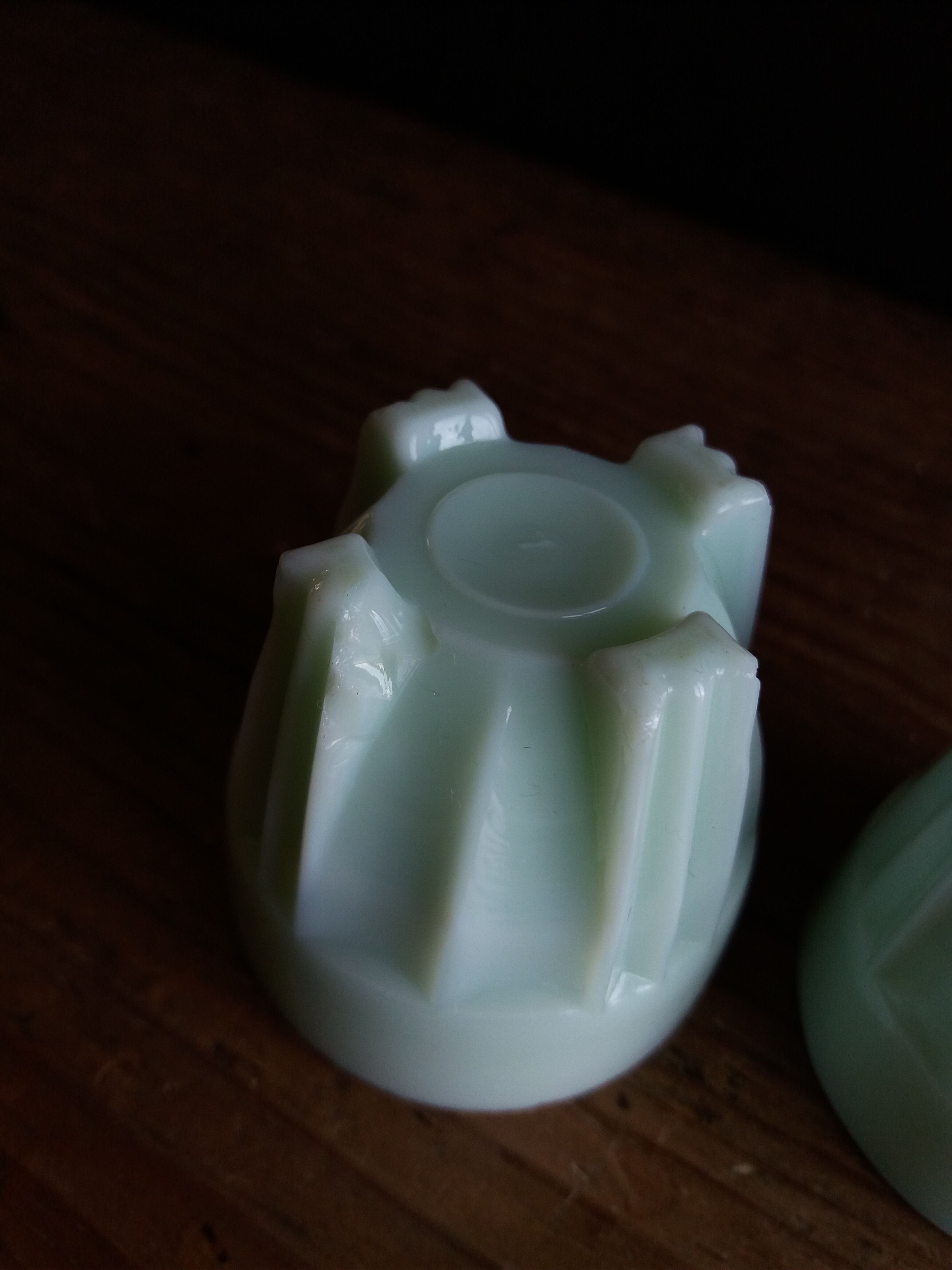 2 pale green art deco opaline shells