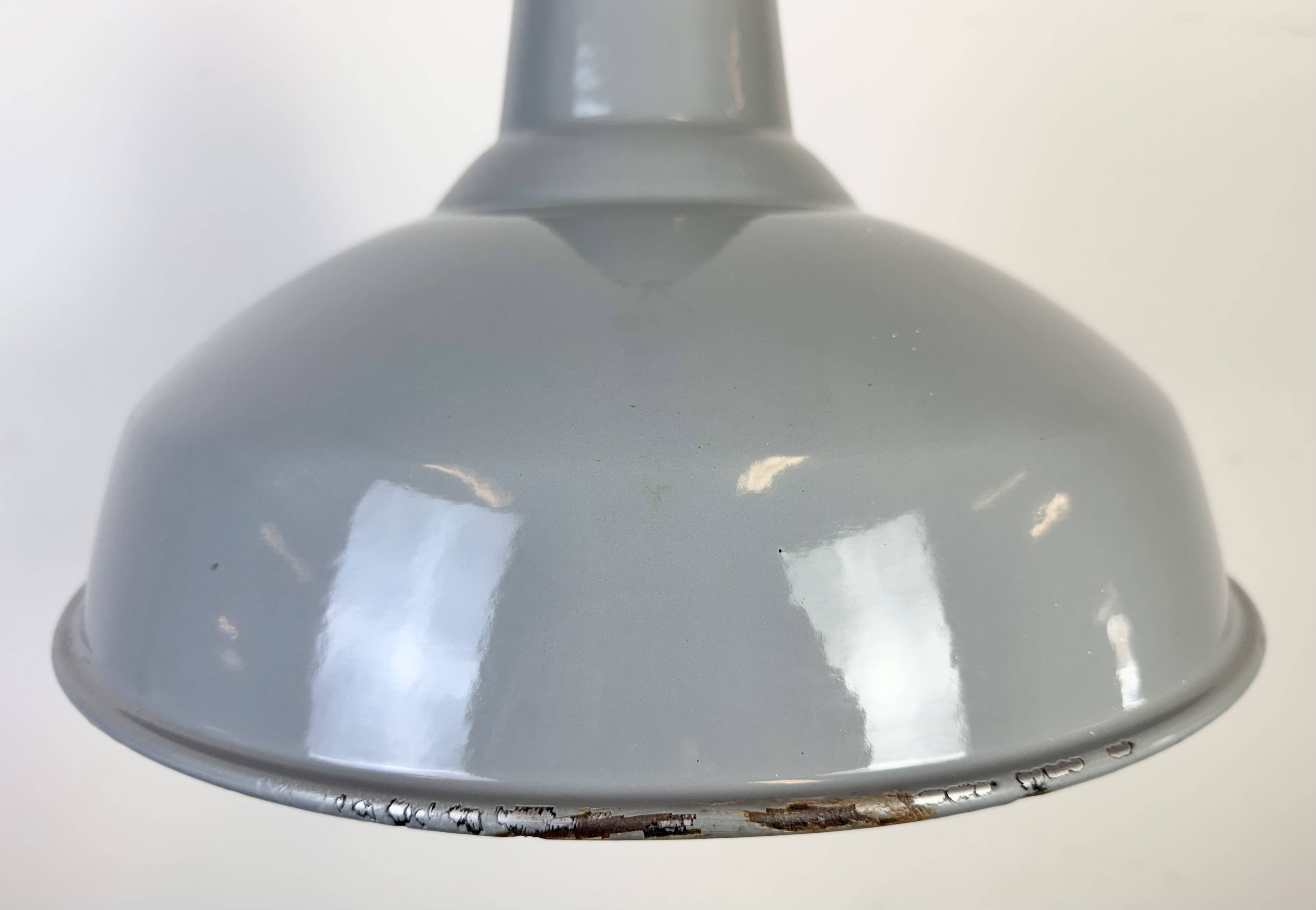Industrial British Grey Enamel Factory Pendant Lamp, 1960s
