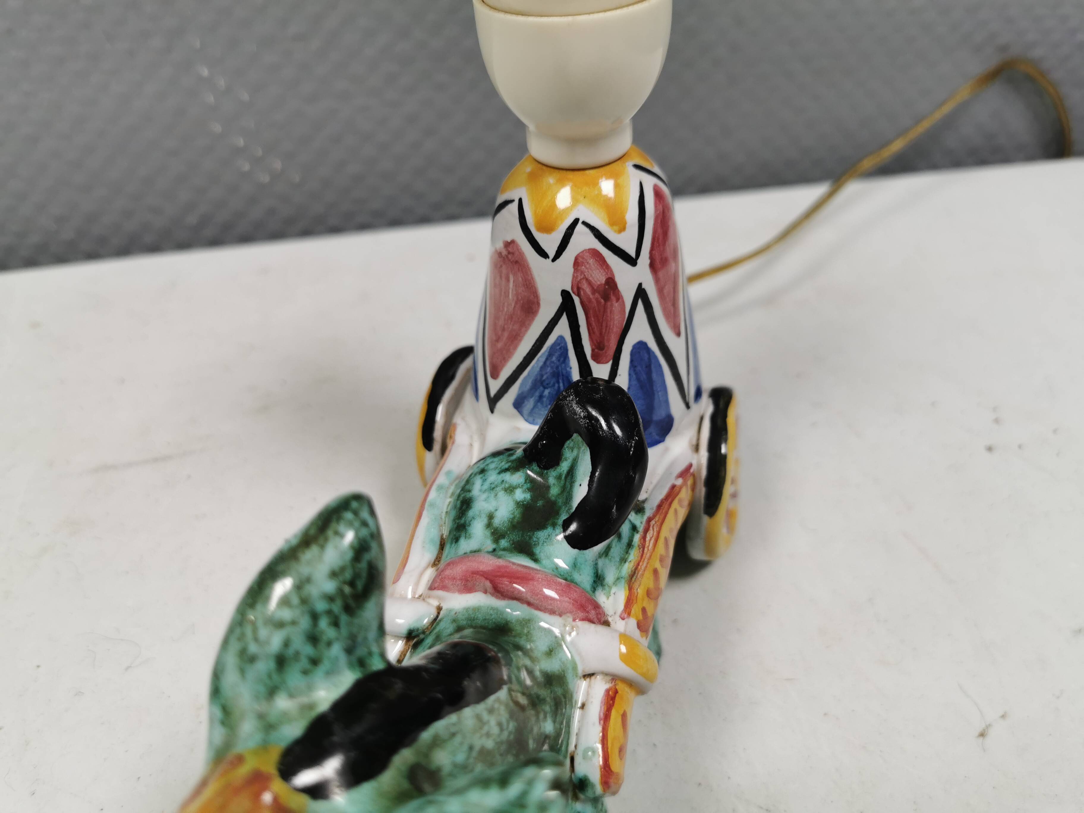 Unique "donkey" table lamp in ceramic with a harlequin pattern, Italy 1970s