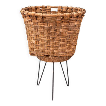 Grand panier ancien en bois tressé – Vannerie artisanale