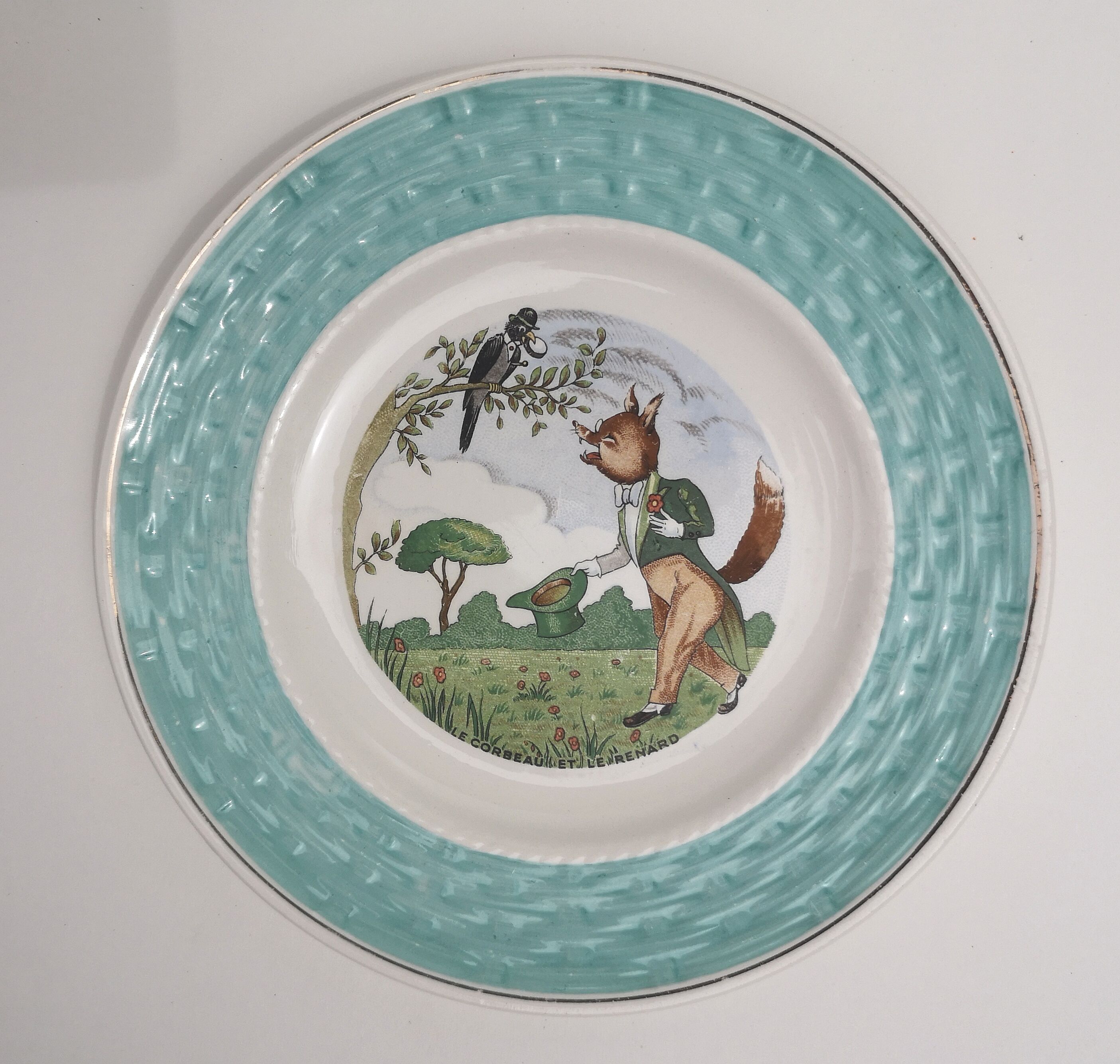 Dessert plates, old, talking theme Fables of the Fountain