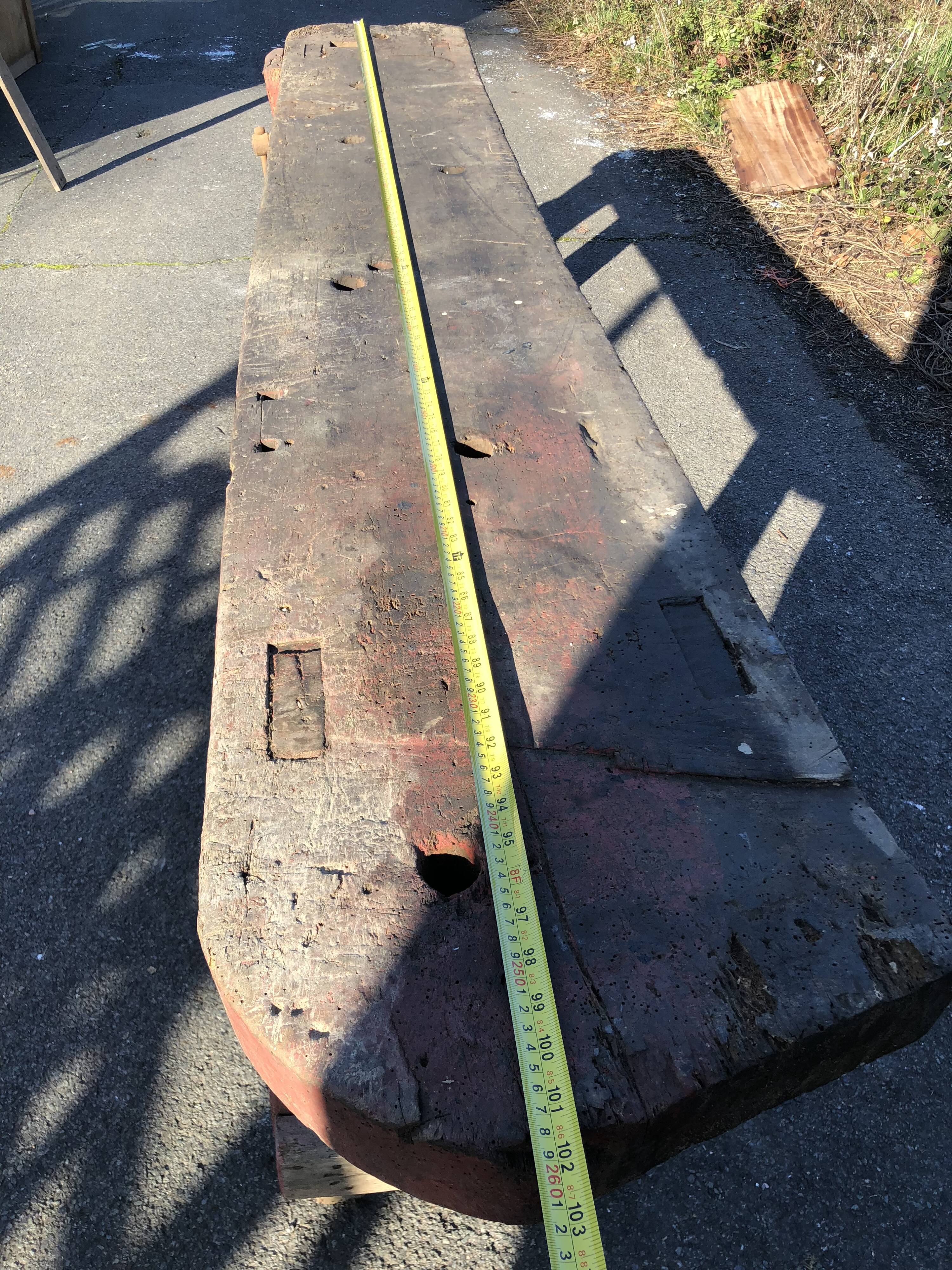 Old carpenter's workbench painted red