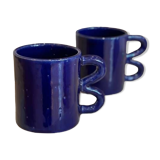 Mug ceramic cup graphic wave handle colorful design Blue majorelle Klein