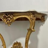 Console style louis xv, bois dorée et marbre, xixème siècle