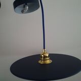 Midnight blue painted metal disc pendant light - blue textile cable