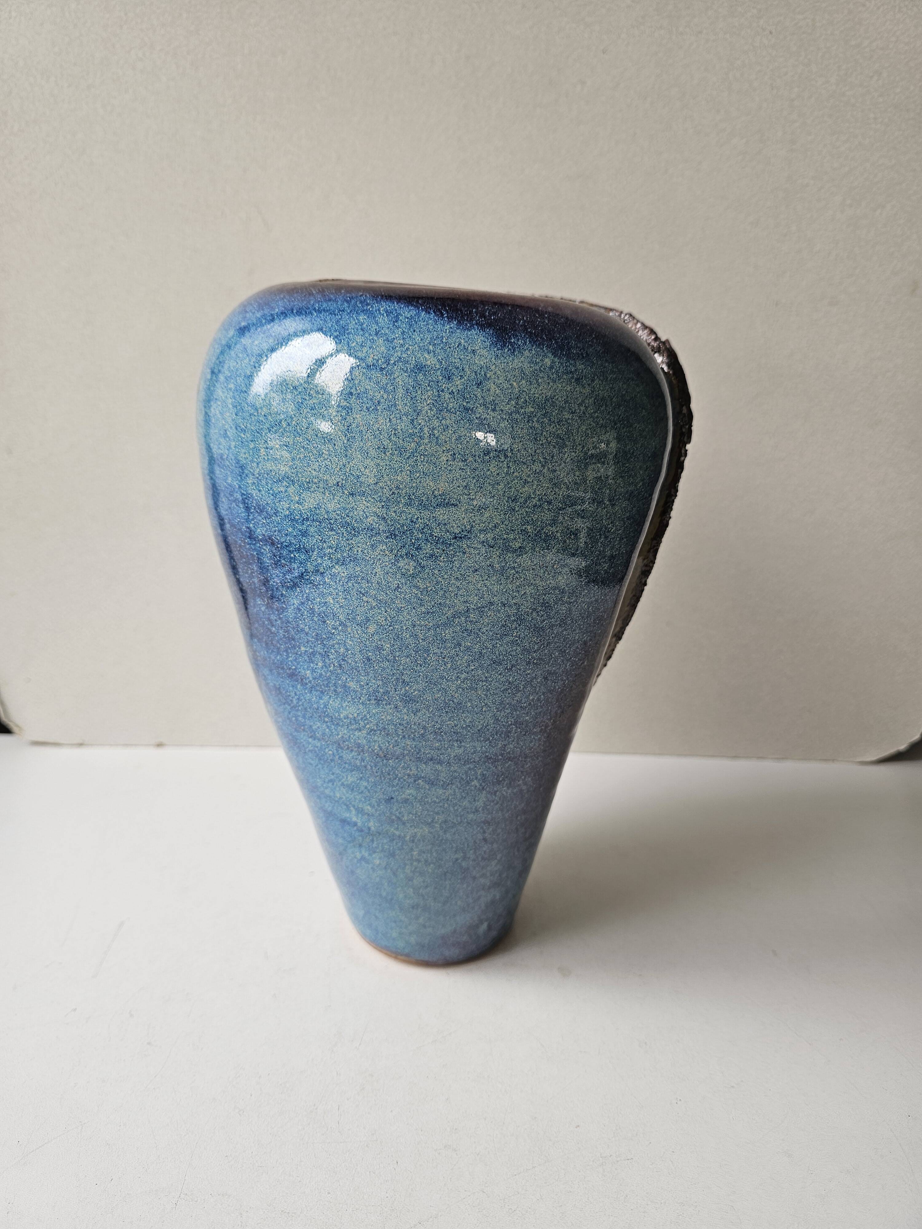 Brutalist ceramic glazed stoneware vase free form (attributed to a & n pinel)