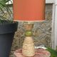 Large vintage sculptural lamp from the 60s/70s – olive green ceramic & very fine fibres.