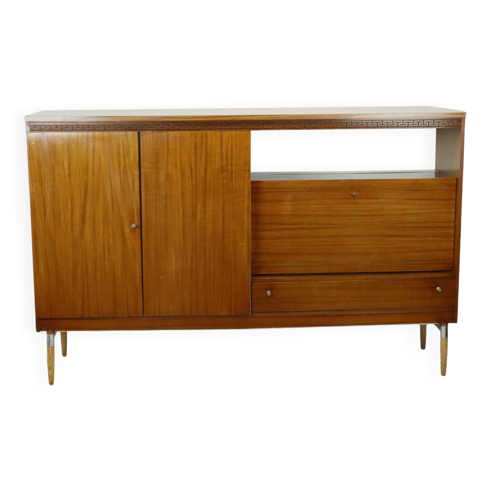 Vintage Mid Century Highboard Cabinet Drawer and Doors Teak Veneer 200cm